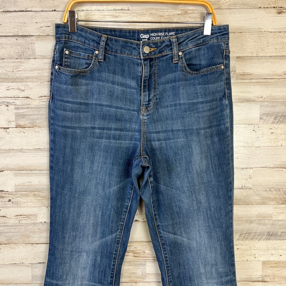 Gap Jeans Women 12/31R Blue Denim Dark Wash Stretch High Rise Flare Hippie Boho - Picture 3 of 9